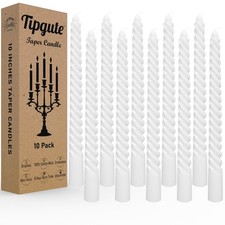 Spiral White Taper Candles 3/4 10 Inch Twisted Dripless Unscented 10 Pack