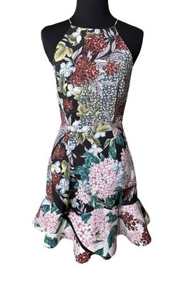 Keepsake The Label Unreal Floral Print Mini Ruffle Dress XS Preppy Cocktail  | eBay
