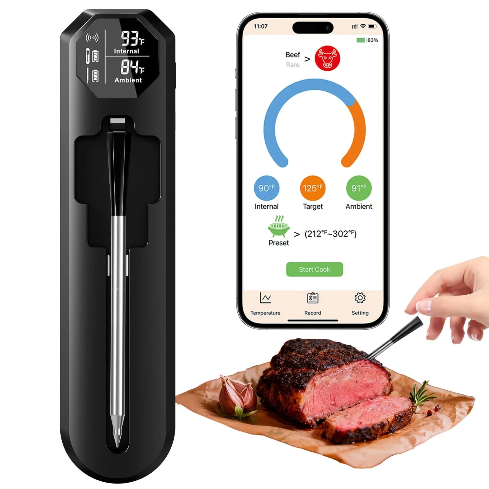 BlueSwan Wireless Meat Thermometer Digital, Food Thermometer Bluetooth 820 ft...