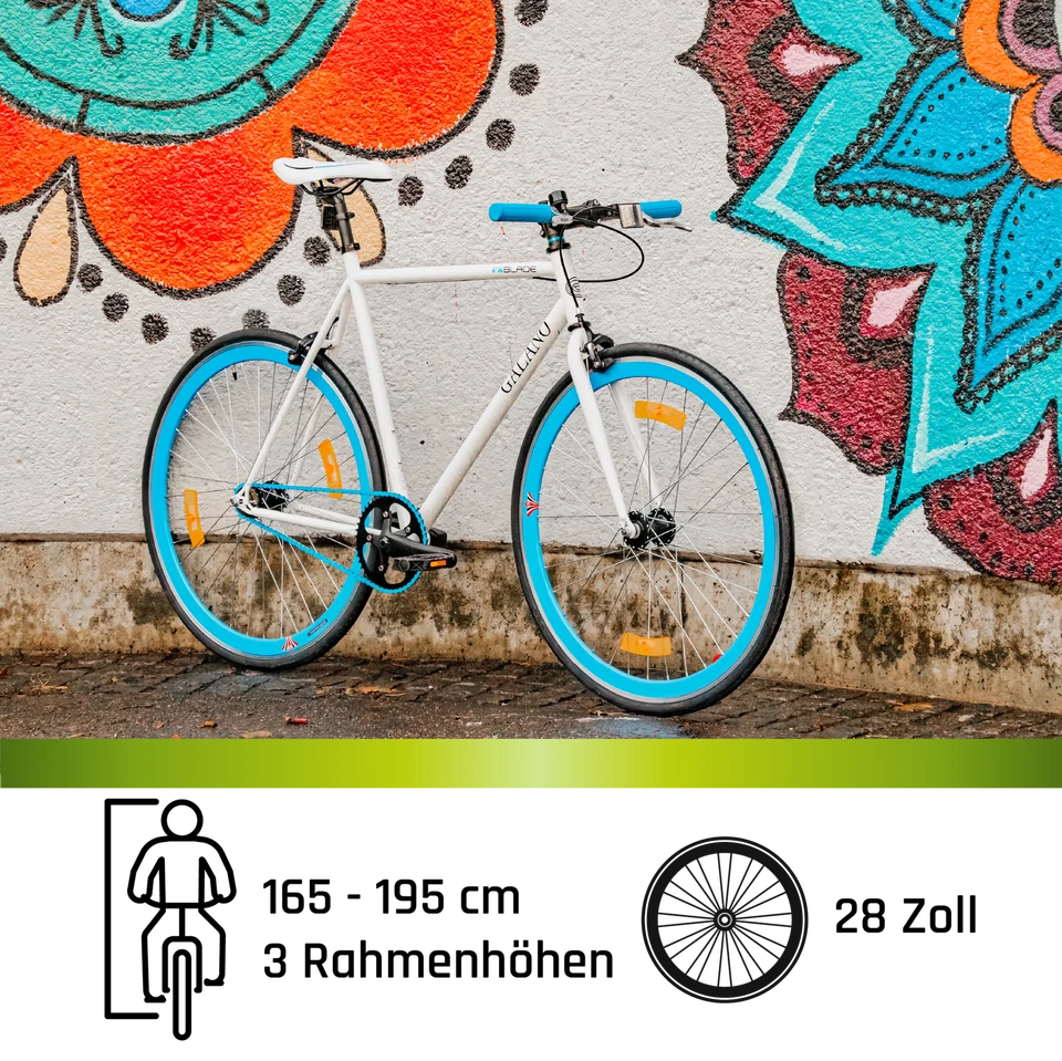 Galano Blade 28" Singlespeed Bike Erwachsene Fahrrad Fixie weiß/grün 53cm - Bild 3 von 4