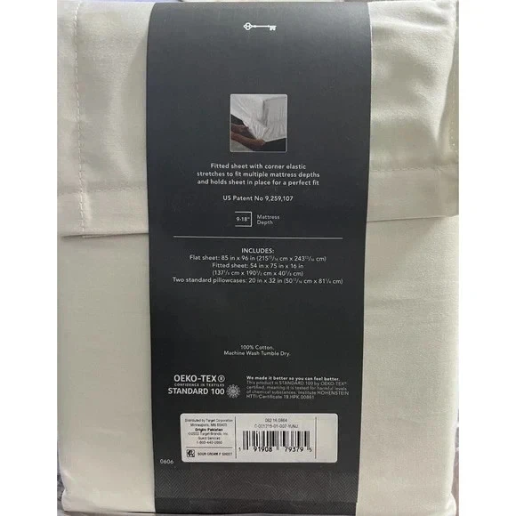 Juego de sábanas crema agria rendimiento sólido Threshold 400 hilos - tamaño completo Foto 2 de 4