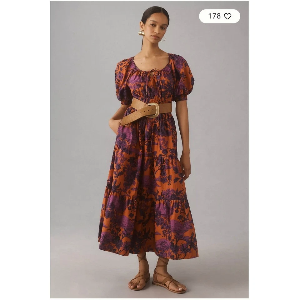 Anthropologie Somerset Maxi Dress L Puff Sleeve Floral Boho Cottagecore Fall 70s - Image 2 of 4