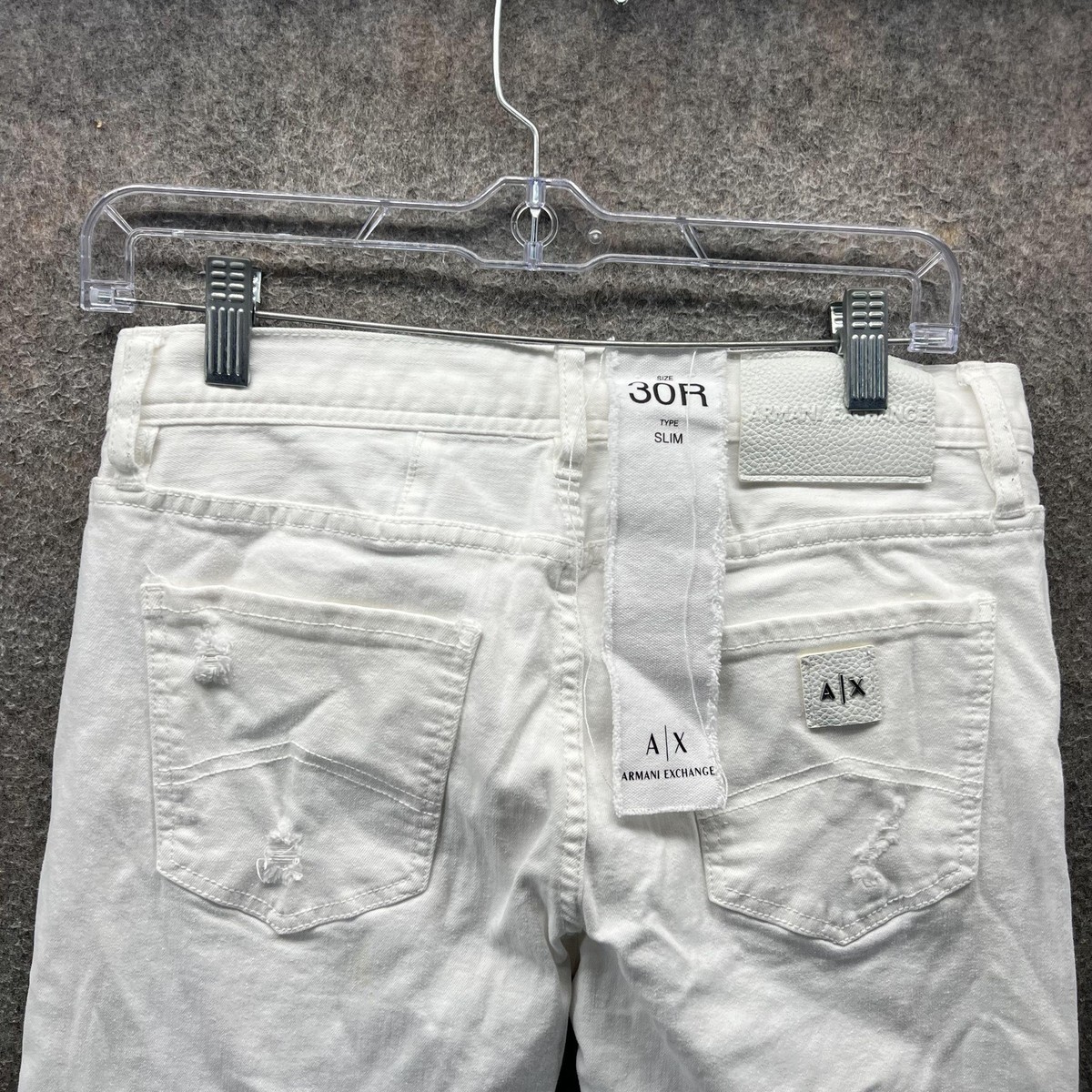 Armani Exchange Jeans Mens 30R White Slim Fit Distressed Denim