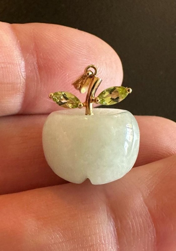 Jade and Peridot Green Apple Pendant Necklace in 14K Gold, Hong Kong