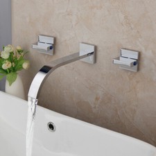 3PCS Wall Mounted Bathtub Faucet Waterfall Spout Mixer Tap Chrome Double Handles