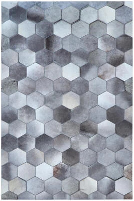 Leder Teppich Tappeto Patchwork 150x240 cm Rug Kuhfell Cowhide Handarbeit grau - Bild 1 von 4