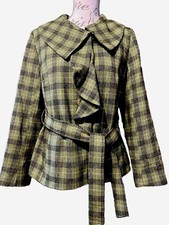 Jacket - Soon Nwt Size 14 Green Check Wool Blend Ruffle Front Rrp £35