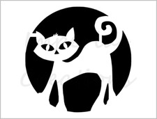 Full Moon Cat Stencil Halloween Pumpkin Carving 8.5" x 11" Reusable Sheet S764