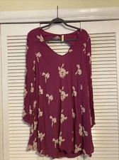 Free People Dress Womens S Emmas Trapeze Embroidered Long Sleeve Floral Fuschia