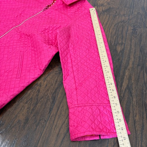 Quacker Factory Quilted Jacket 1X Pink 100% Silk Rhinestone Full-Zip Women's - Picture 10 of 11