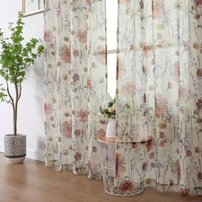 Crushed Semi Sheer Curtains 72 Inches Length 2 Panels, Floral Pattern Design ...
