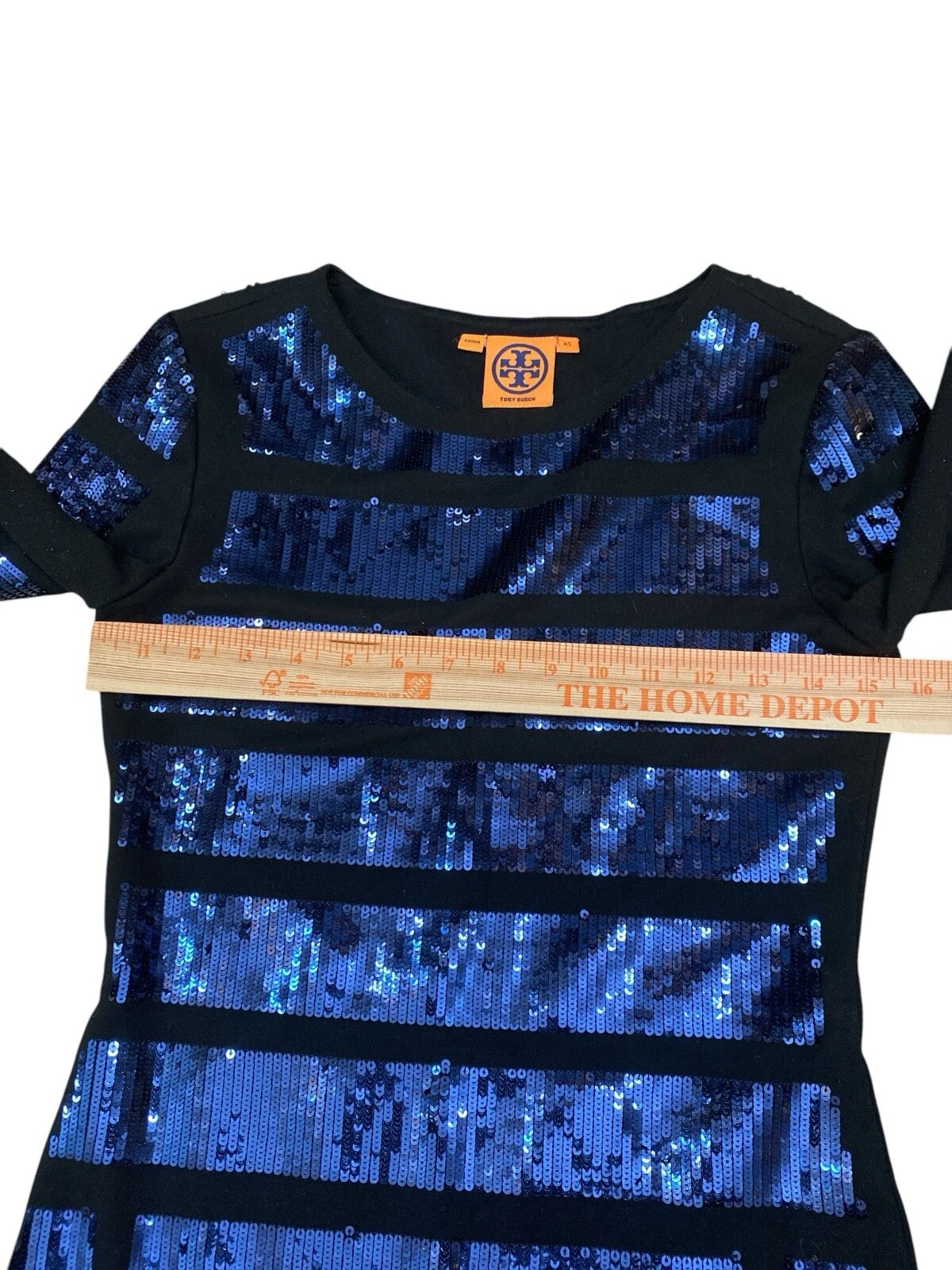 Abito da festa Tory Burch blu con paillettes manica lunga taglia XS