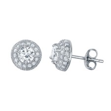 925 STERLING SILVER DOME STUD EARRINGS SIMULATED DIAMONDS/ NEW DESIGN  
