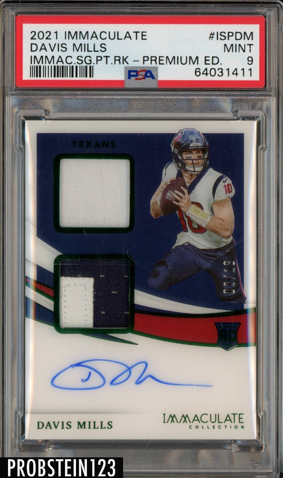 Davis Mills Panini Immaculate Collection Immaculate Signature Patches Rookie #ISPDM Premium Edition