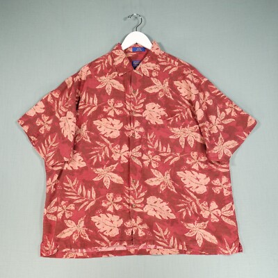 Pendleton Hawaiihemd Herren Extra Large Rot Beige Seide Blumen Kurzarm Oberteil