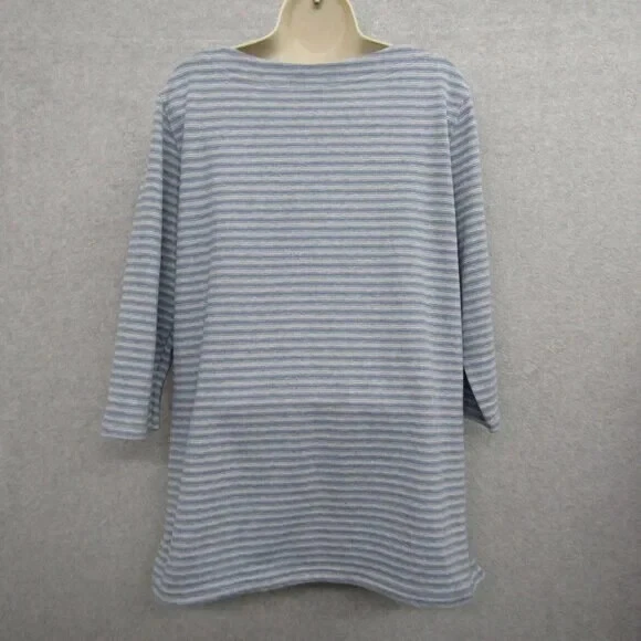 Blusa camisa ciervo blanca para mujer 14/16W azul a rayas manga 3/4 pulóver túnica Foto 4 de 4