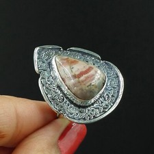 Natural Rhodochrosite Pear Gemstone 925 Sterling Silver Proposal Women's Ring