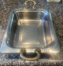 Bon Chef 5309-N Food Pan Serving Dish 82WF  Stainless W Brass Handles Bolero