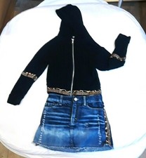 Flowers by Zoe girl's full zip hoodie size 6 Black Plus Blue Jeans Skirt