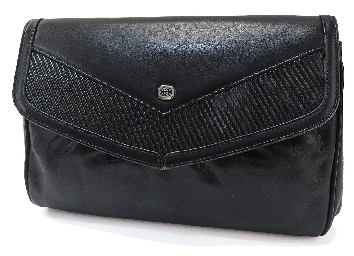 Authentic GUCCI Black Leather Clutch Pouch Bag Purse 53408C