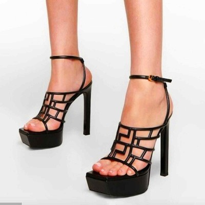 NWT$1,275 Versace Greca Maze Leather Sandals Platform Pump Heels Sz 39.5 (US 9)