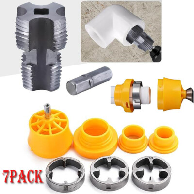 Electric Drill Compatible PVC Pipe Threader Kit with Various Die Sizes -Set 7PCS