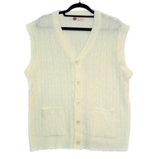 Sears Cardigan Sweater Mens XL Vest Hippy Knit Ribbed Double Pocket 1970s VTG