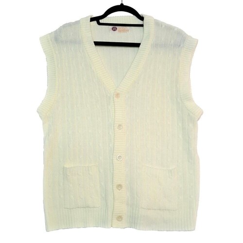 Sears Roebuck, Sears Cardigan Sweater Mens XL Vest Hippy Knit Ribbed Double Pocket 1970s VTG