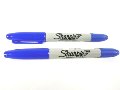 Sharpie Twin-Tip Permanent Marker, Fine Ultra Fine Point Blue Pack of 2 - Afbeelding 1 van 1