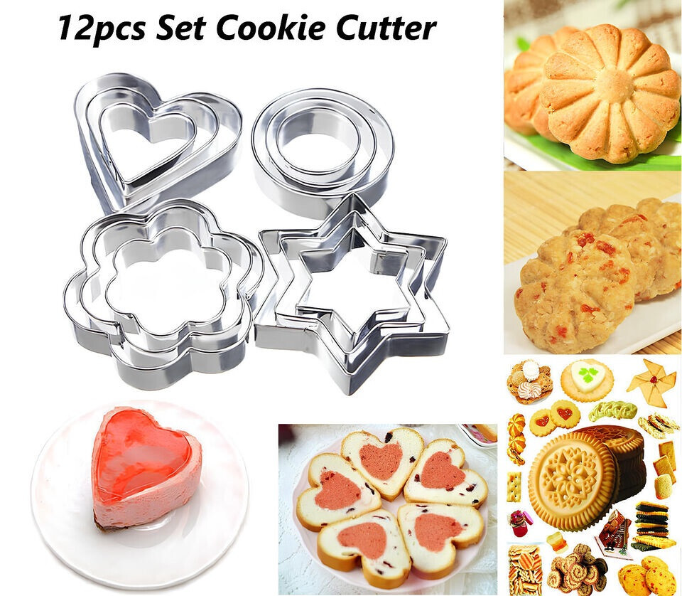Novelty Cookie Cutters Heart Cookie Cutter Set - 3 Piece Biscuit Cutter, Pastry Donut Doughnut Cutter Set/Heart Shape Cookie Cutters Baking/Metal Heart Cake Molds Valentine's Day 12 Piece Cookie Cutter Set