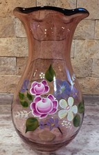 Purple Hand Painted Vase Designed By Fenton For Teleflora 8"