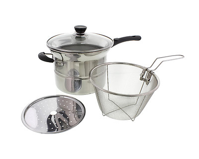 3.5 QT Multipot Fryer Fry Basket Boiler Steamer Stainles Steel 4 Piece Multi Pot