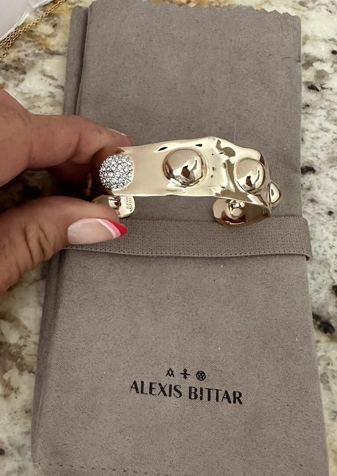 100% Authentic Alexis Bittar Raised Crystal Dot Gold Cuff Bracelet $275