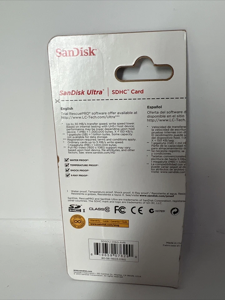 SanDisk Ultra 16GB SDHC Card Memory Card Speed 30MB/s 200X Full HD New! - Image 2 of 2