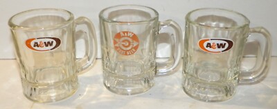 A&W Root Beer Mini Oval Bullseye Logo Original 3'' Baby Mugs Lot of 3