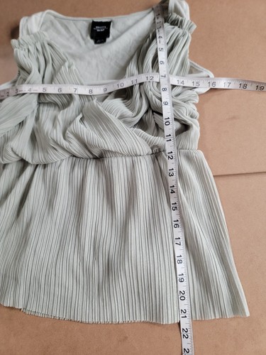 Chemisier sans manches en V plissé mousseline de soie verte Deletta Anthropologie taille-XS - Photo 6/7