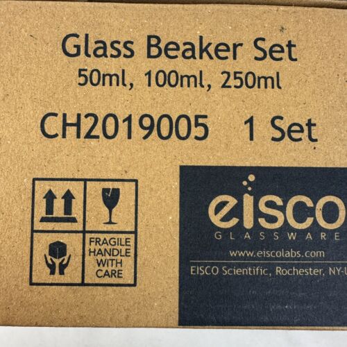 Glass Beaker Set 50/100/250mL Low Form Packed in Foam Insert Eisco Labs New - Picture 9 of 9