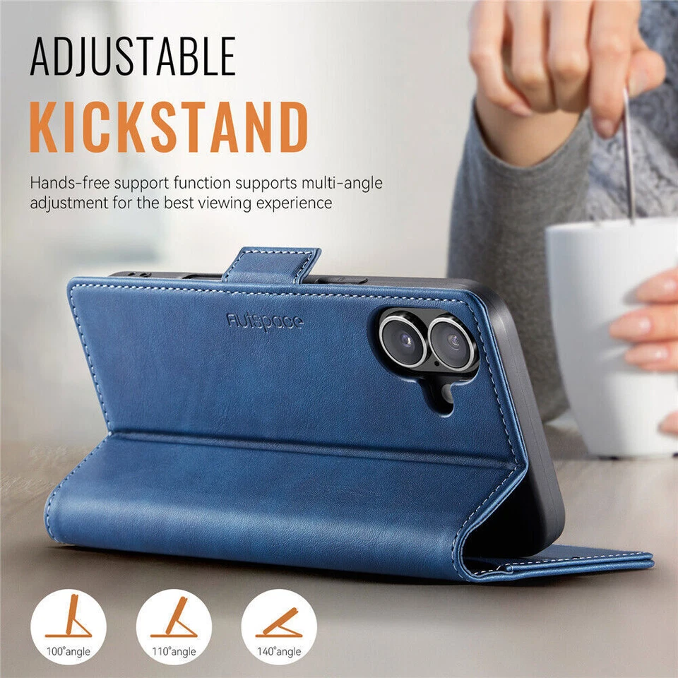 Flip Leather Magnetic Wallet Stand Phone Case For iPhone 16 15 14 13 12 Pro Max - Image 2 of 4