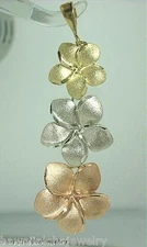 13-16-18mm Hawaiian 14k TriColor Gold DC Matted Plumeria Flower Pendant 4.5gr #1