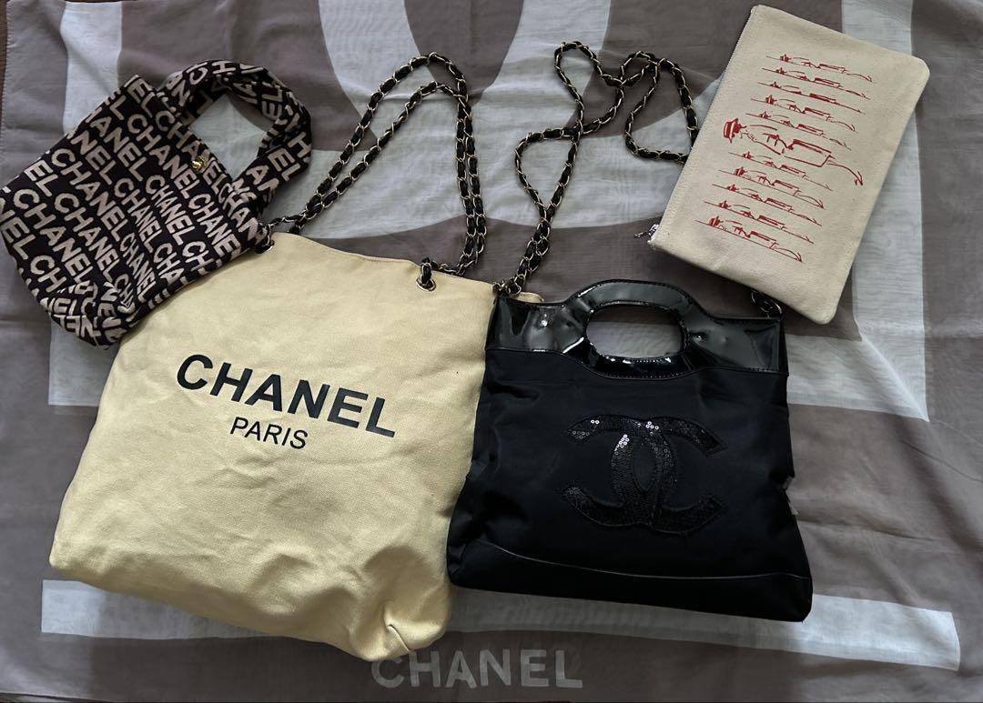 Chanel Limited Edition Brown Logo VIP Tote Bag & Pouch Set Pre-Owned From Japan