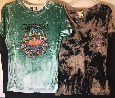 2 Affliction Women's T-shirts Bold Graphic Live Fast (Please Read Description)