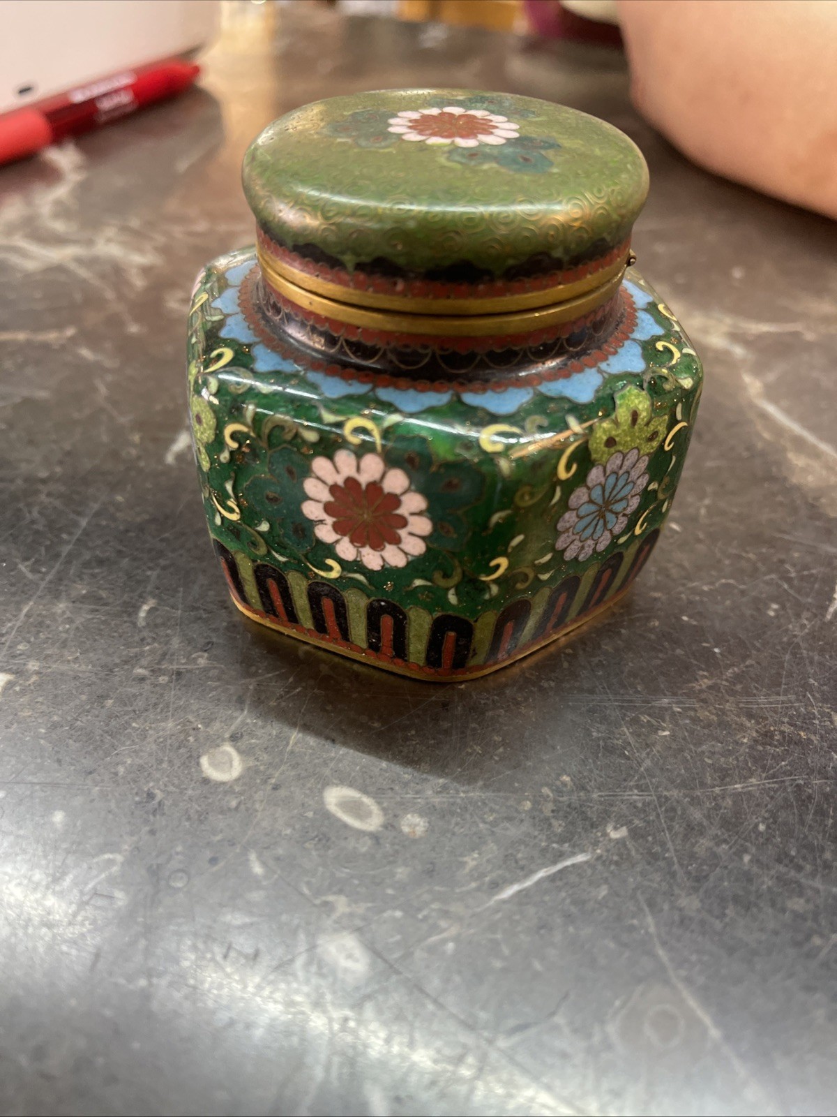 Antique beautiful cloisonne inkwell. Complete late 19th century