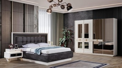 Schlafzimmer Set Design Modern Luxus Möbel Bett 2x Nachttische 4tlg.Neu