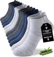 Niorasen Ankle Socks for Men, 6 Pairs Bamboo Rayon Breathable Sports Low Cut Thi