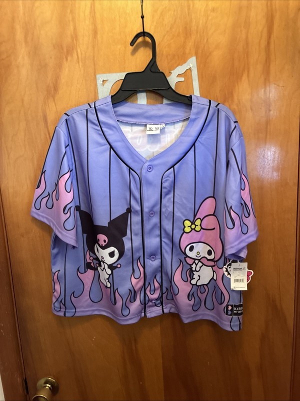 KUROMI Womens Size LARGE Graphic Cropped PURPLE Baseball Style Top NEW WITH TAG