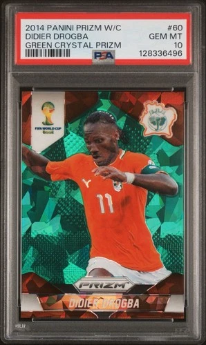 2014 Panini Prizm World Cup Green Crystals Prizm /25 Didier Drogba #60 PSA 10
