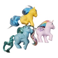 1983 My Little Pony Lot Of 3 Horses Hong Kong Vintage Used Condition Yellow Blue