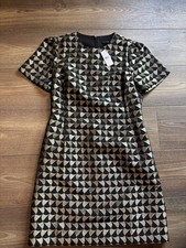 Ann Taylor Gold/Black Geometric Formal Dinner Dress Size 4 NWT