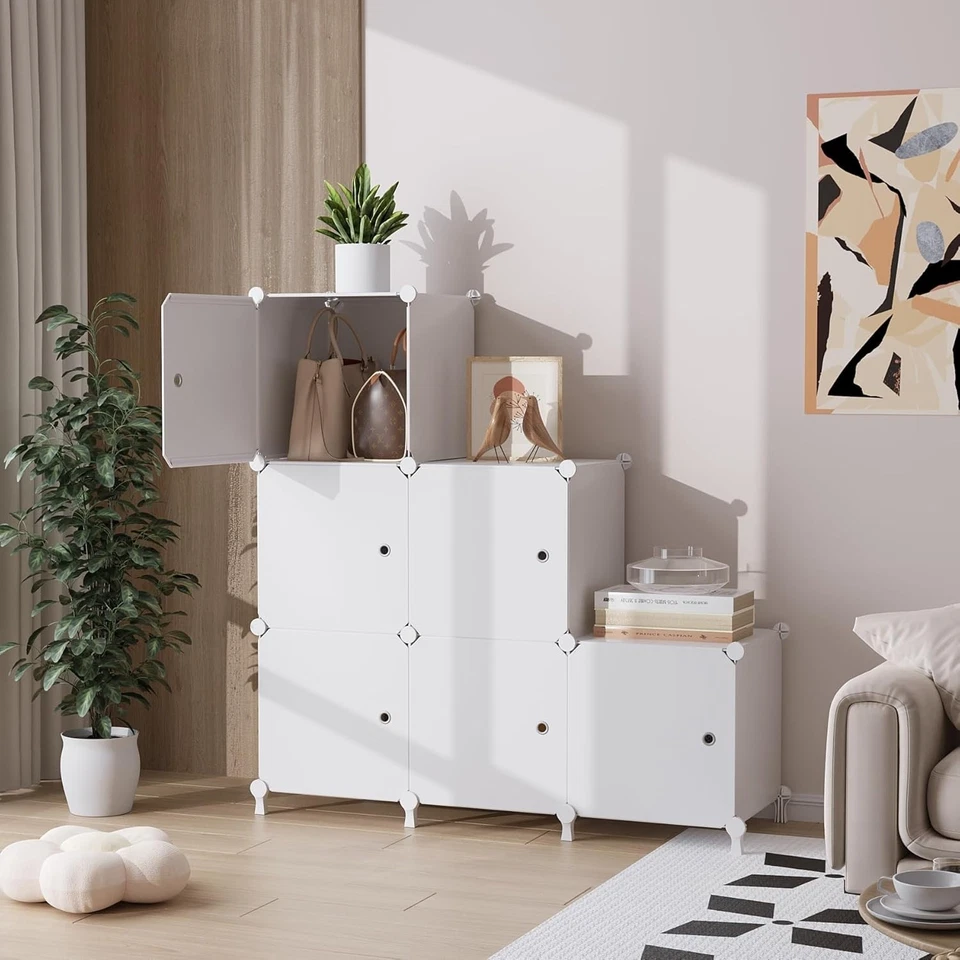AWTATOS Steckregal 6 Würfel mit Türen Modulregal Aufbewahrungssystem Modular - Bild 2 von 4