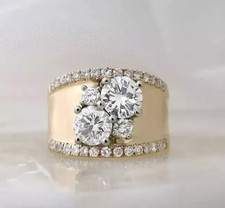 1.50Ct Round Real Moissanite Thick Wide Wedding Band Ring 14k Yellow Gold Plated